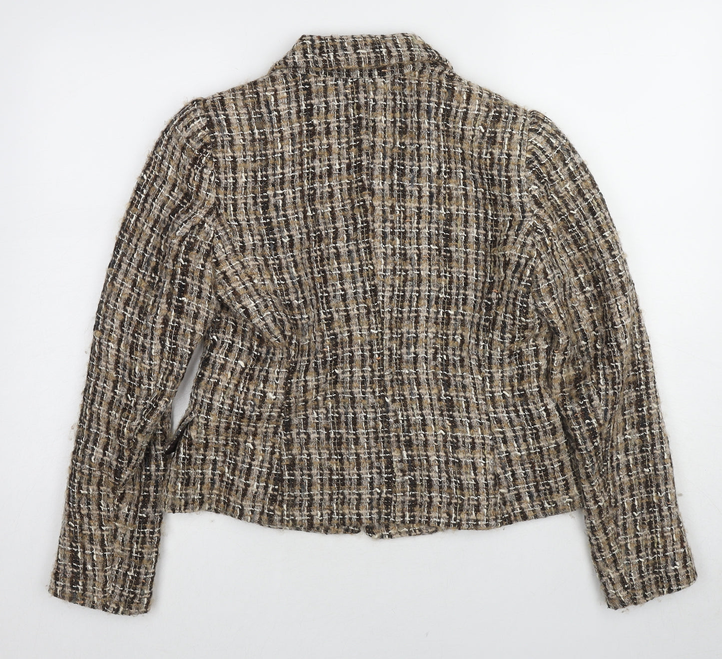 Zara Womens Beige Geometric Jacket Blazer Size 12 Button