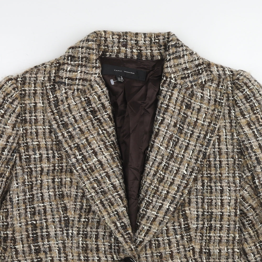 Zara Womens Beige Geometric Jacket Blazer Size 12 Button