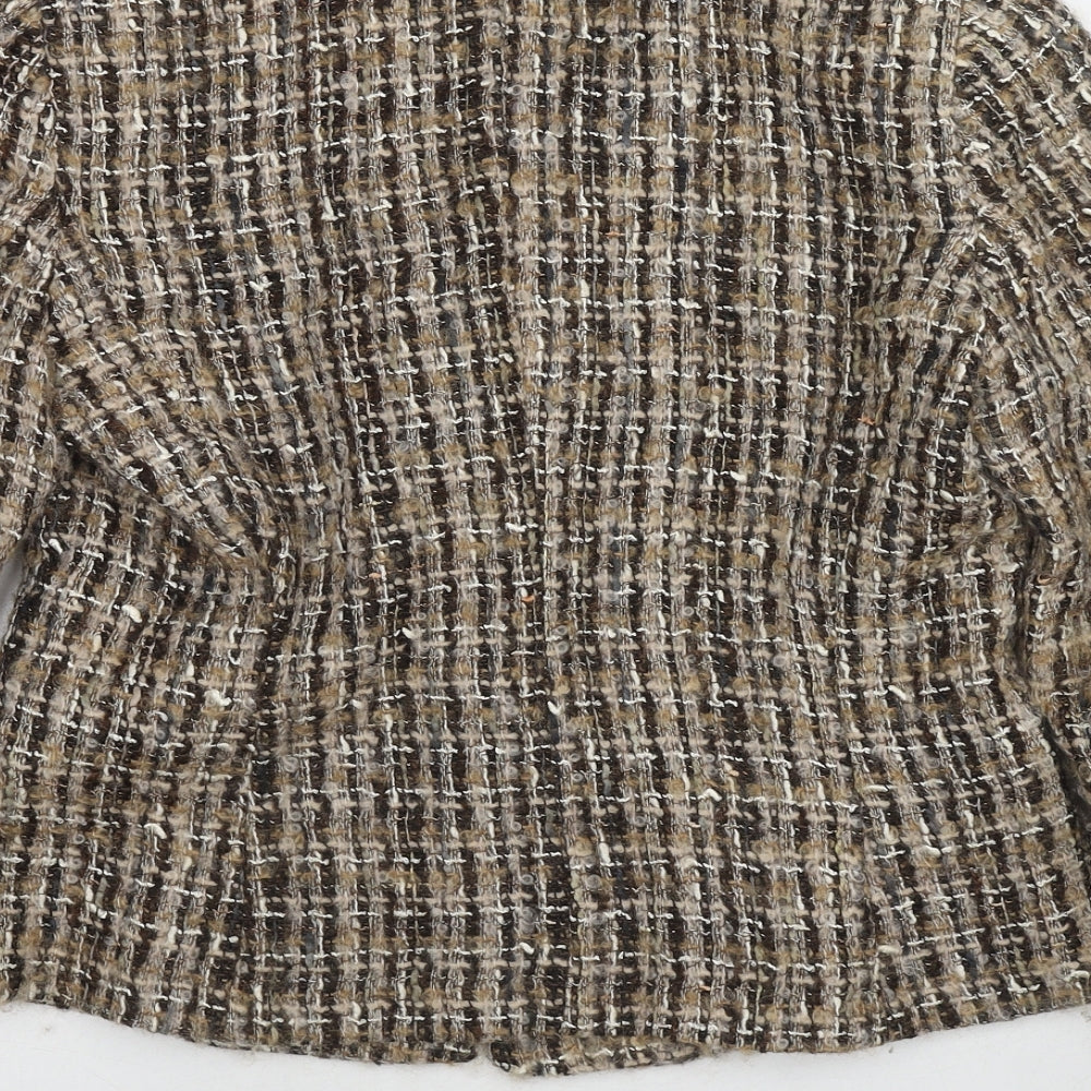 Zara Womens Beige Geometric Jacket Blazer Size 12 Button