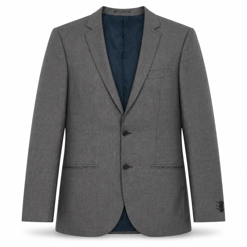 Front view of River Island men’s grey polyester jacket suit jacket, size 40, regular