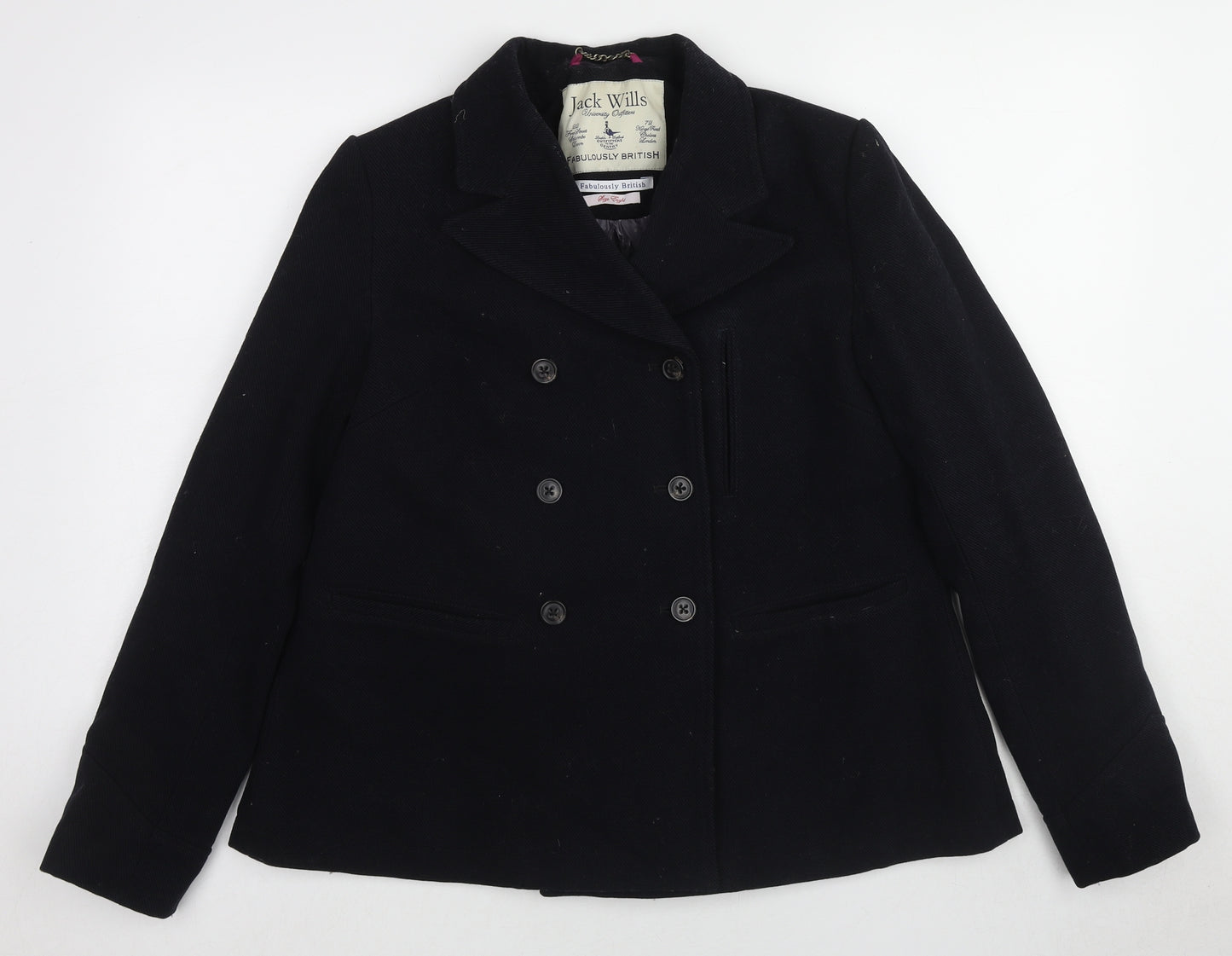 Jack Wills Womens Black Pea Coat Coat Size 8 Button