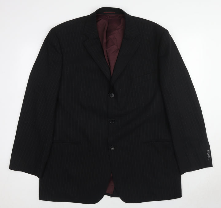 1860 Menswear Mens Black Striped Wool Jacket Suit Jacket Size 44 Regular