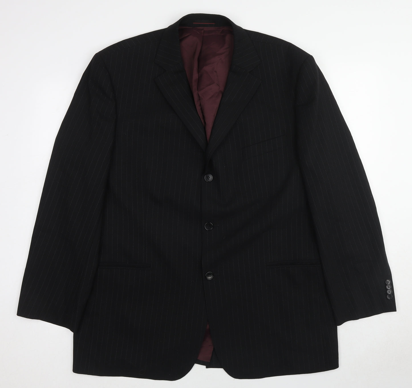 1860 Menswear Mens Black Striped Wool Jacket Suit Jacket Size 44 Regular