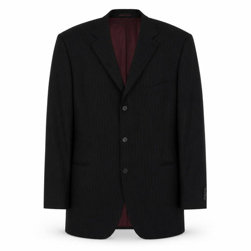 1860 Menswear Mens Black Striped Wool Jacket Suit Jacket Size 44 Regular