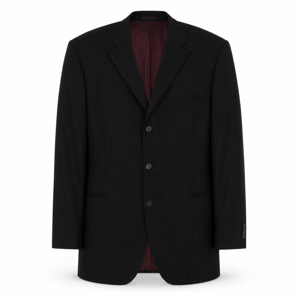 1860 Menswear Mens Black Striped Wool Jacket Suit Jacket Size 44 Regular