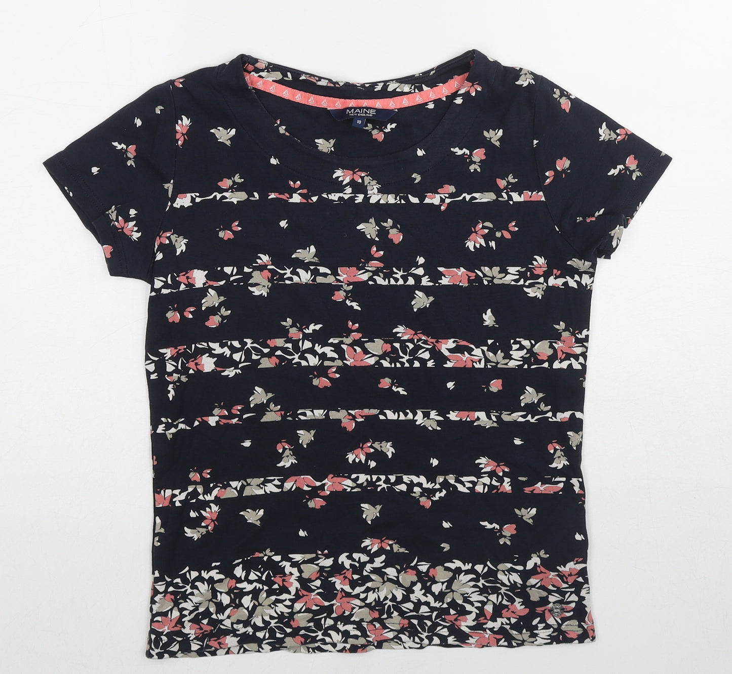 Maine Womens Multicoloured Floral Cotton Basic T-Shirt Size 10 Round Neck