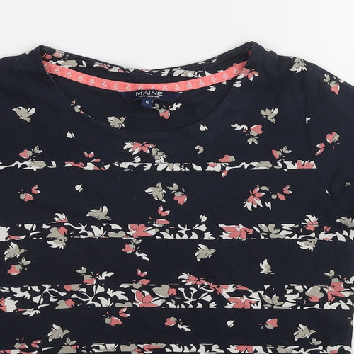 Maine Womens Multicoloured Floral Cotton Basic T-Shirt Size 10 Round Neck