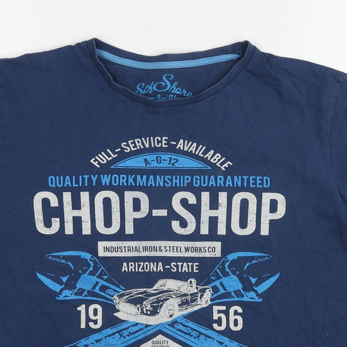 The Shore Womens Blue Cotton Basic T-Shirt Size M Round Neck - Chop-Shop