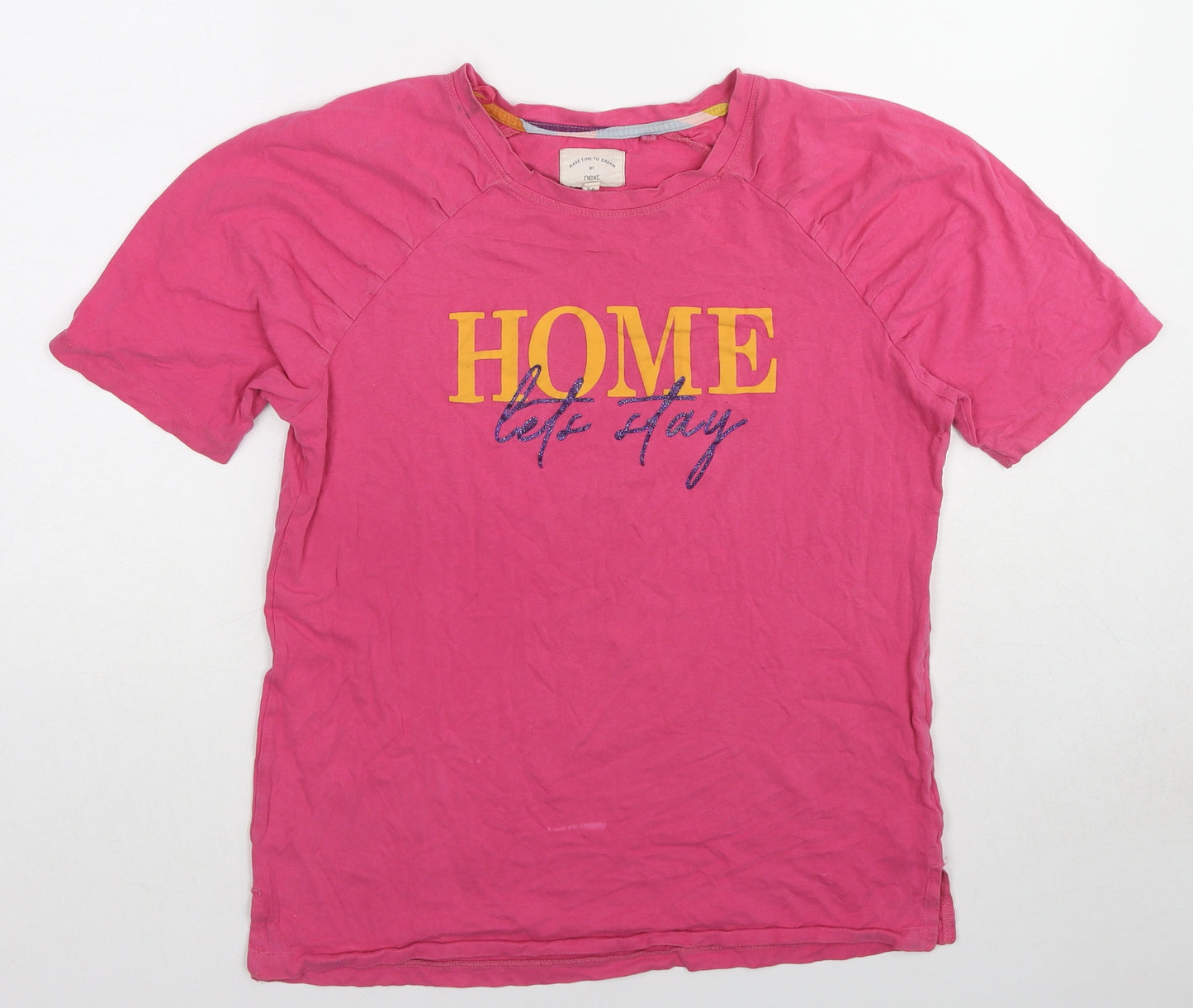 NEXT Womens Pink Cotton Basic T-Shirt Size S Round Neck - Home Let's Party