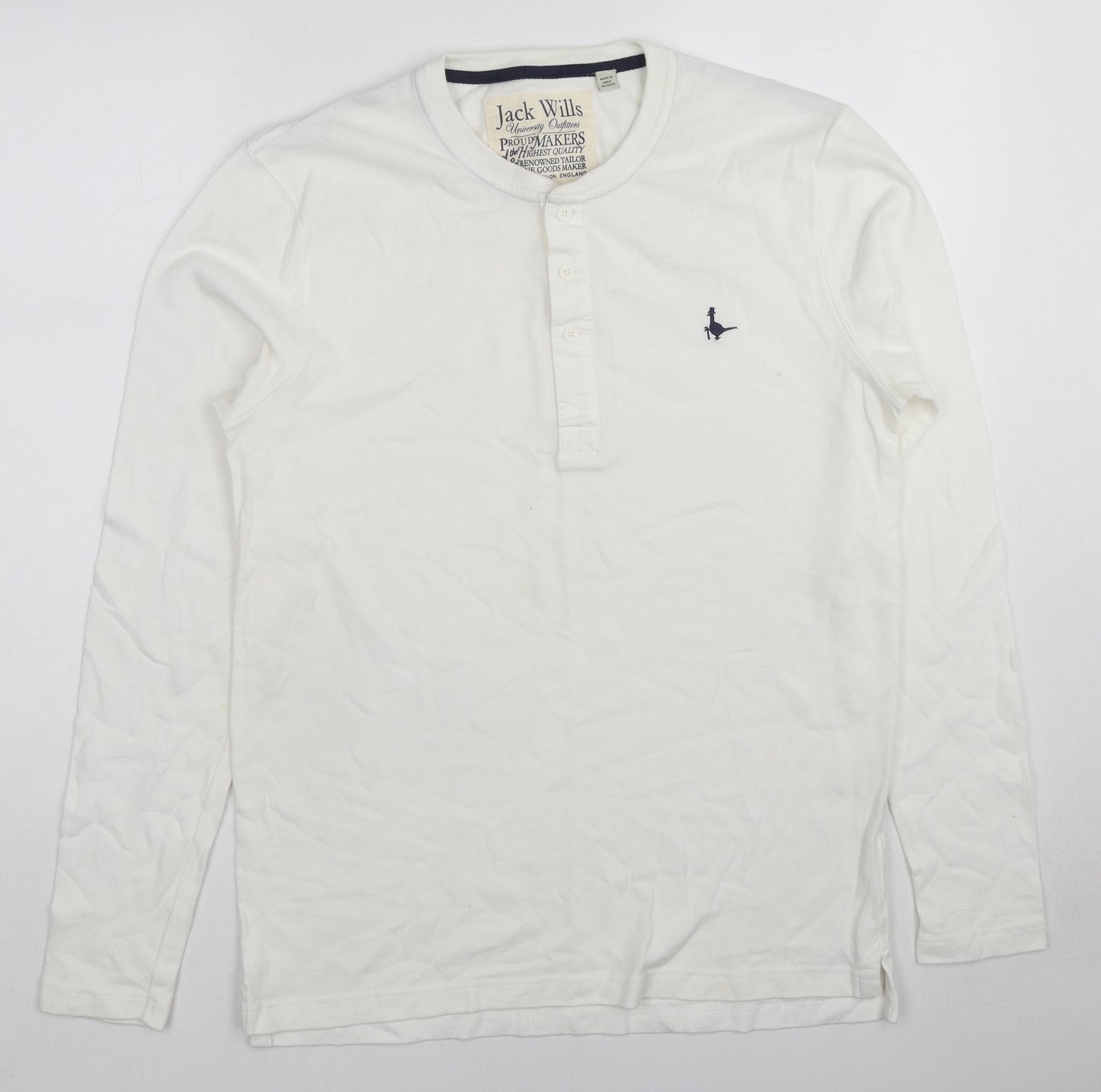 Jack Wills Mens White Cotton Henley Sweatshirt Size M