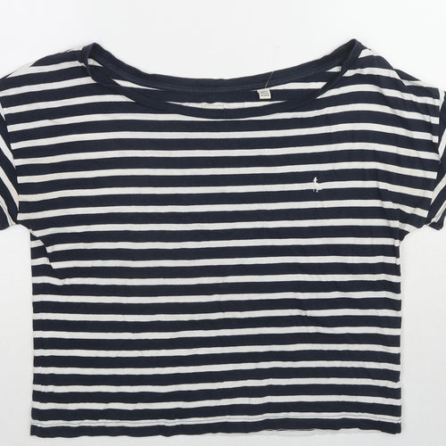 Jack Wills Womens Blue Striped Cotton Basic T-Shirt Size 8 Round Neck