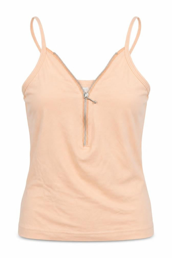 Front view of Influence women’s beige polyester basic tank, size S, v-neck -, size S-m
