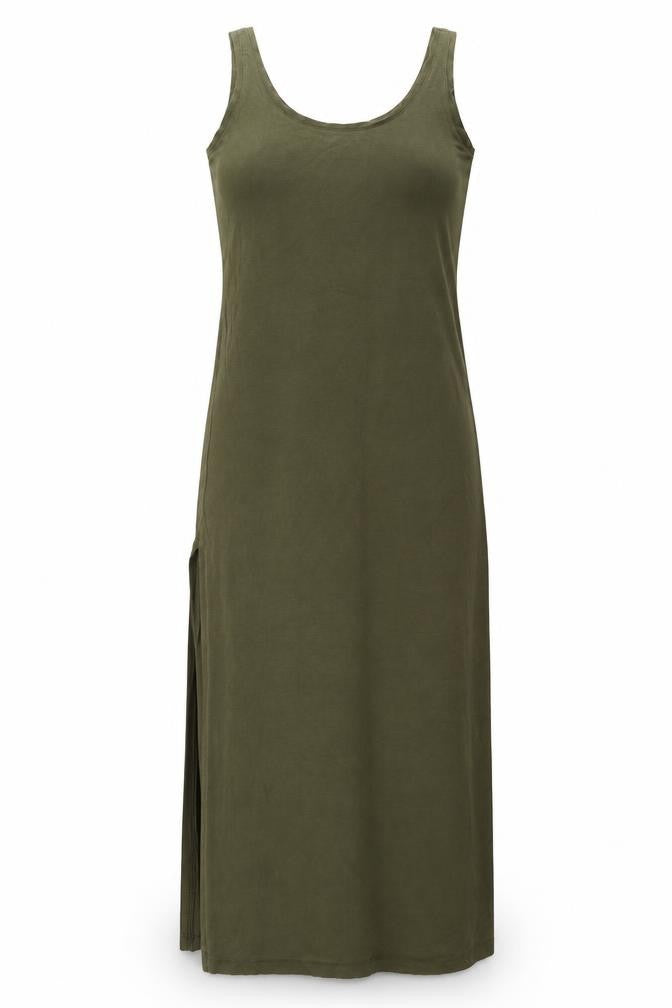 Front view of VILA women’s green cotton maxi, size S, scoop neck pullover