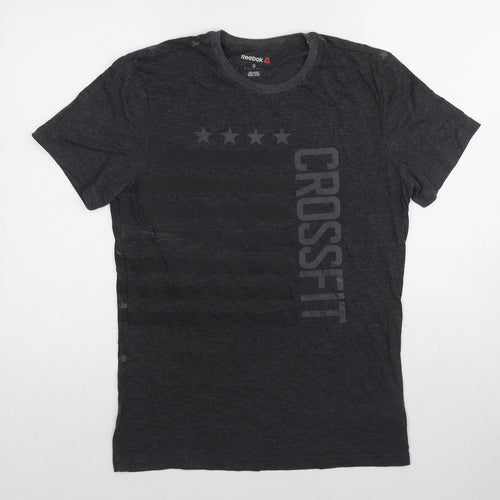 Reebok Mens Grey Geometric Polyester T-Shirt Size S Round Neck - Star pattern