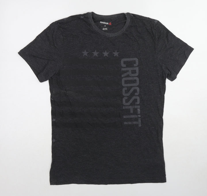 Reebok Mens Grey Geometric Polyester T-Shirt Size S Round Neck - Star pattern