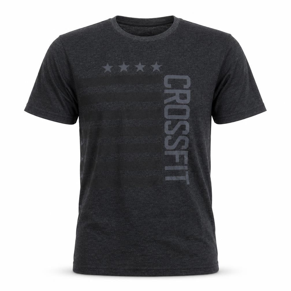Front view of Reebok men’s grey geometric polyester t-shirt, size S, round neck - star pattern