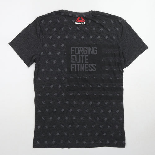 Reebok Mens Grey Geometric Polyester T-Shirt Size S Round Neck - Star pattern