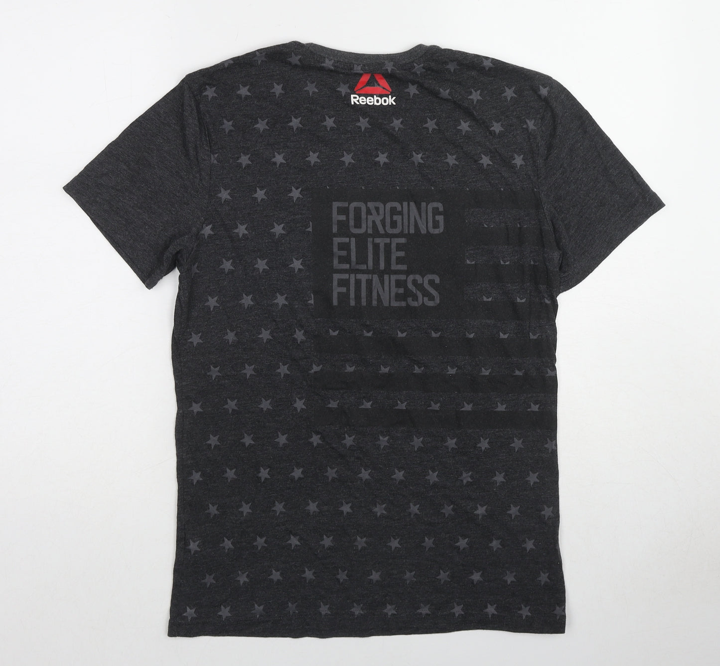 Reebok Mens Grey Geometric Polyester T-Shirt Size S Round Neck - Star pattern