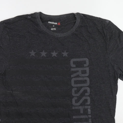 Reebok Mens Grey Geometric Polyester T-Shirt Size S Round Neck - Star pattern
