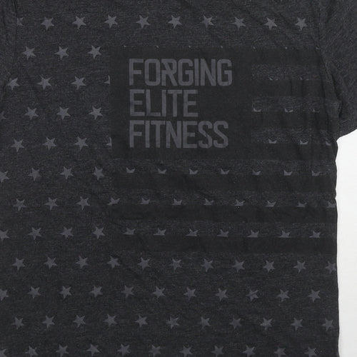 Reebok Mens Grey Geometric Polyester T-Shirt Size S Round Neck - Star pattern
