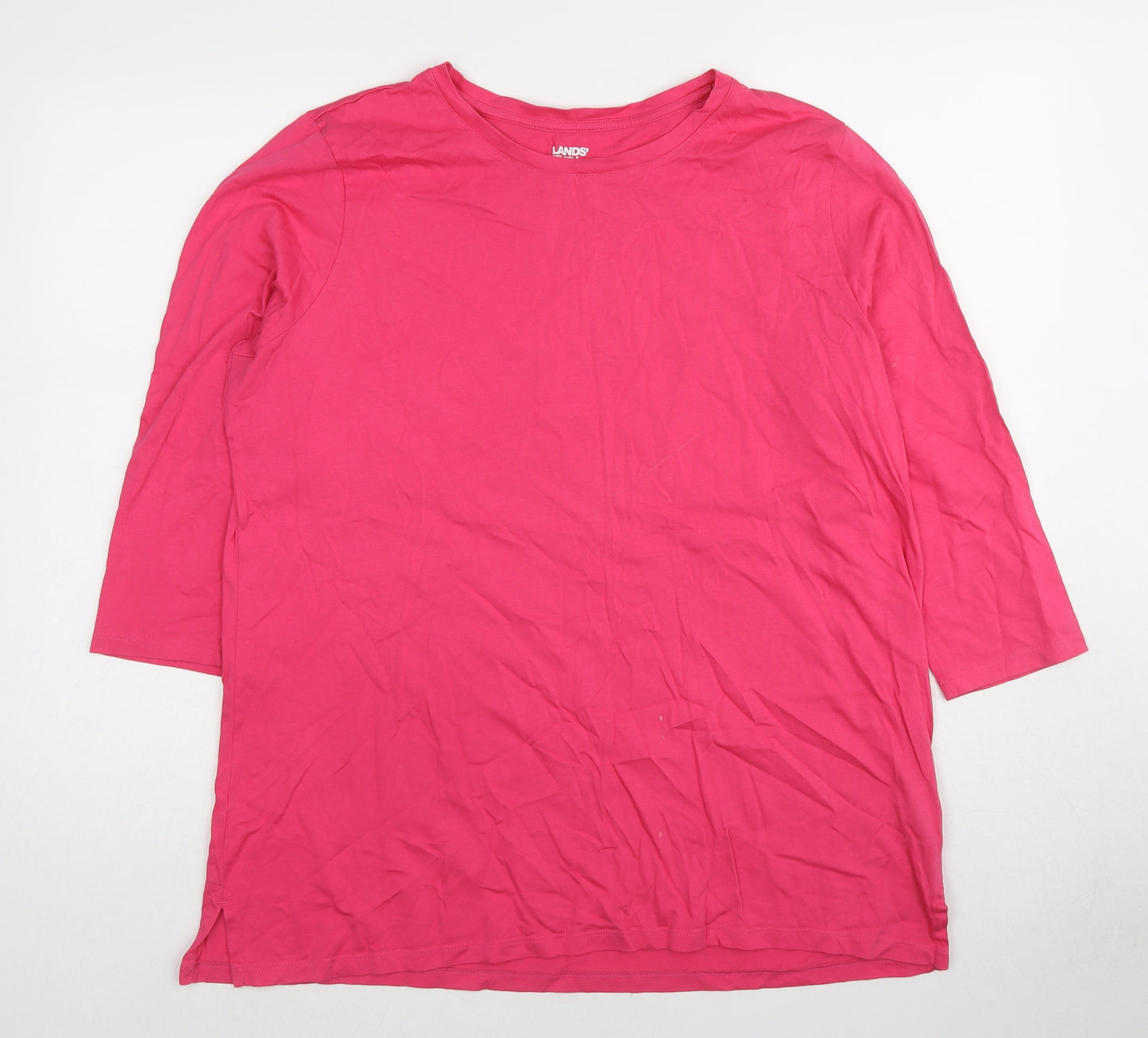 Lands' End Womens Pink Cotton Basic T-Shirt Size L Round Neck