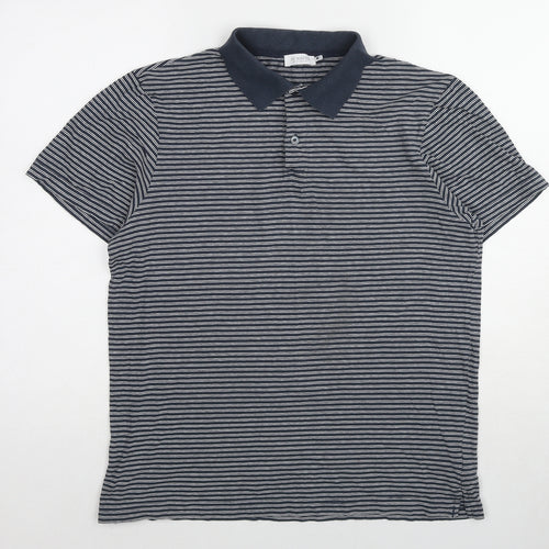 Sunspel Mens Blue Striped Cotton Polo Size L Collared Pullover