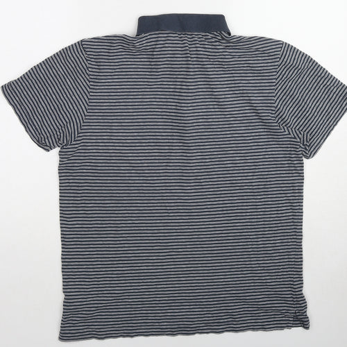 Sunspel Mens Blue Striped Cotton Polo Size L Collared Pullover