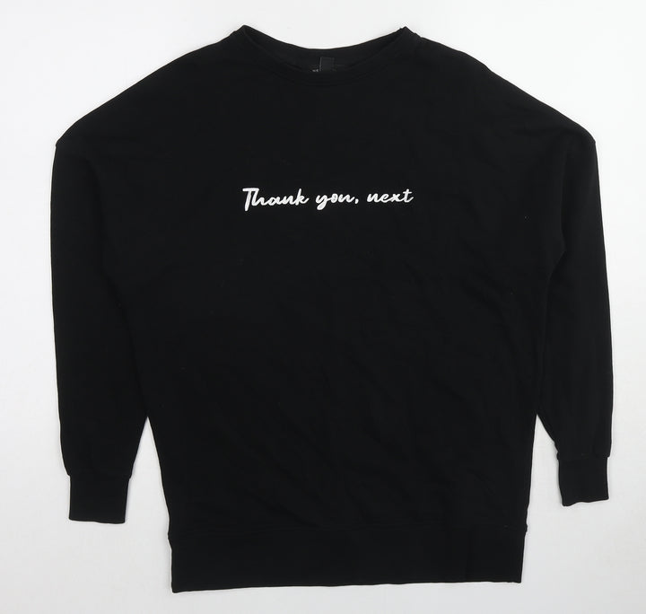 New Look Womens Black Cotton Pullover Sweatshirt Size 6 Pullover - Thank you next