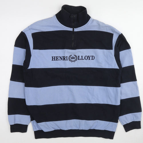 Henri Lloyd Mens Blue Striped Cotton Henley Sweatshirt Size M