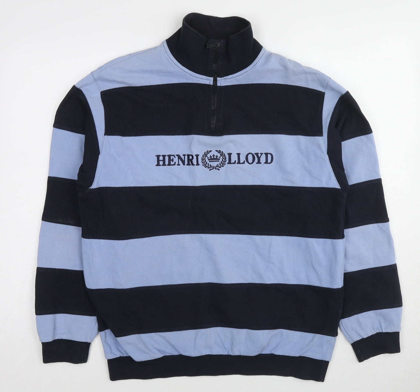Henri Lloyd Mens Blue Striped Cotton Henley Sweatshirt Size M