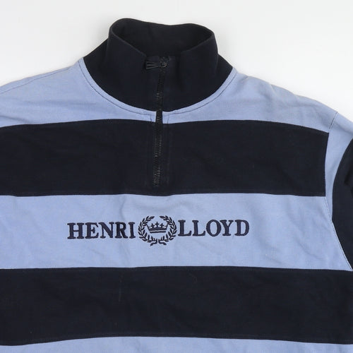 Henri Lloyd Mens Blue Striped Cotton Henley Sweatshirt Size M