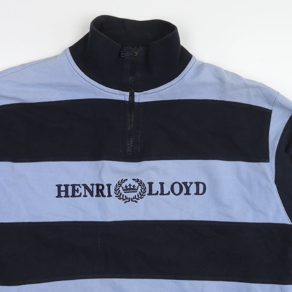 Henri Lloyd Mens Blue Striped Cotton Henley Sweatshirt Size M