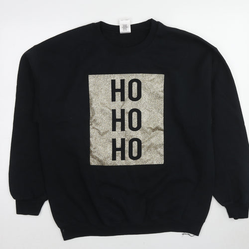 Gildan Womens Black Cotton Pullover Sweatshirt Size L Pullover - Christmas HO HO HO Glitter