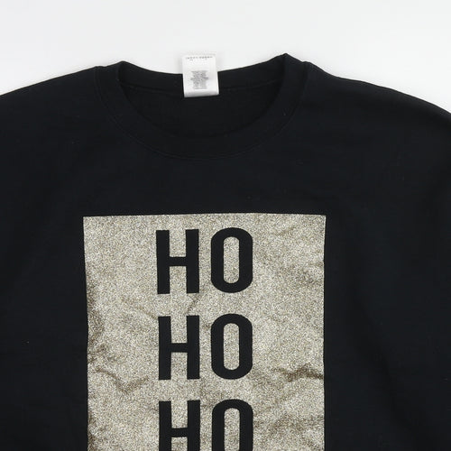Gildan Womens Black Cotton Pullover Sweatshirt Size L Pullover - Christmas HO HO HO Glitter
