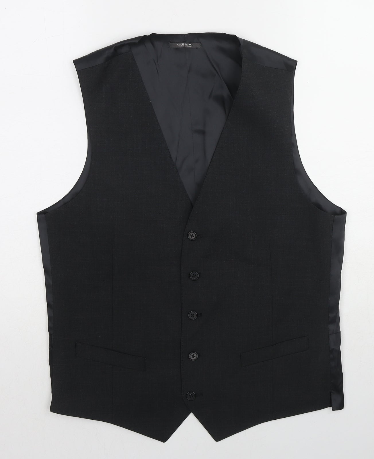 Marks and Spencer Mens Black Wool Jacket Suit Waistcoat Size 38 Regular