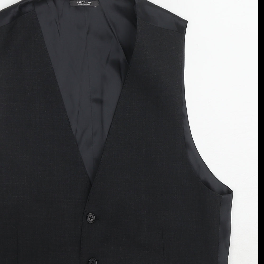 Marks and Spencer Mens Black Wool Jacket Suit Waistcoat Size 38 Regular