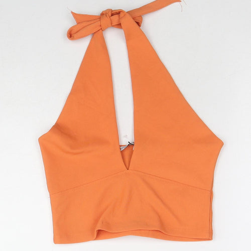 Stradivarius Womens Orange Polyester Cropped Tank Size M Halter