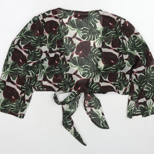 Boohoo Womens Green Geometric Polyester Basic Blouse Size M V-Neck - Leaf Print