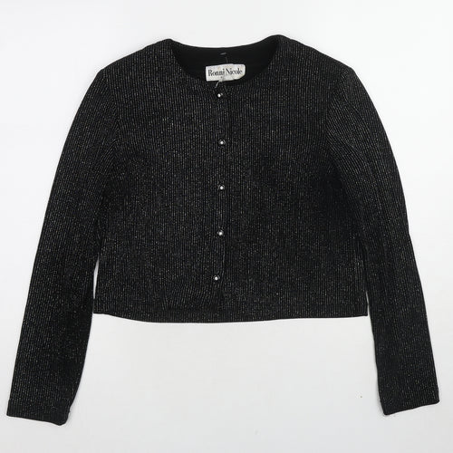 Ronni Nicole Womens Black Polyester Basic Button-Up Size M Round Neck