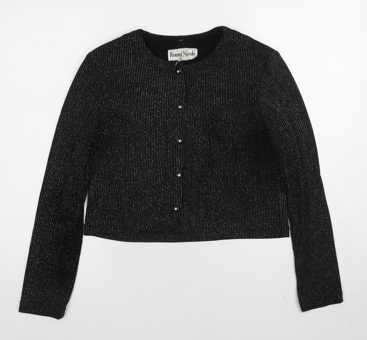 Ronni Nicole Womens Black Polyester Basic Button-Up Size M Round Neck