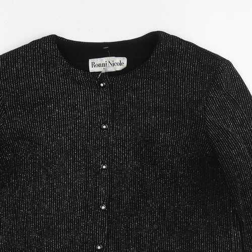 Ronni Nicole Womens Black Polyester Basic Button-Up Size M Round Neck