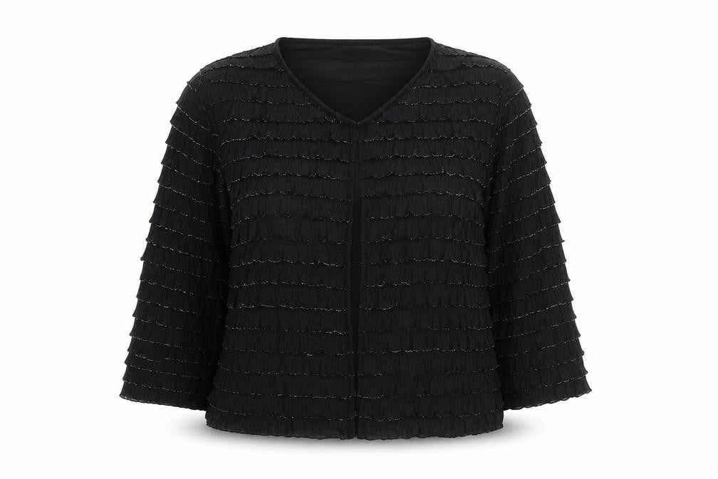 Front view of Klass women’s black polyester basic blouse, size L, round neck
