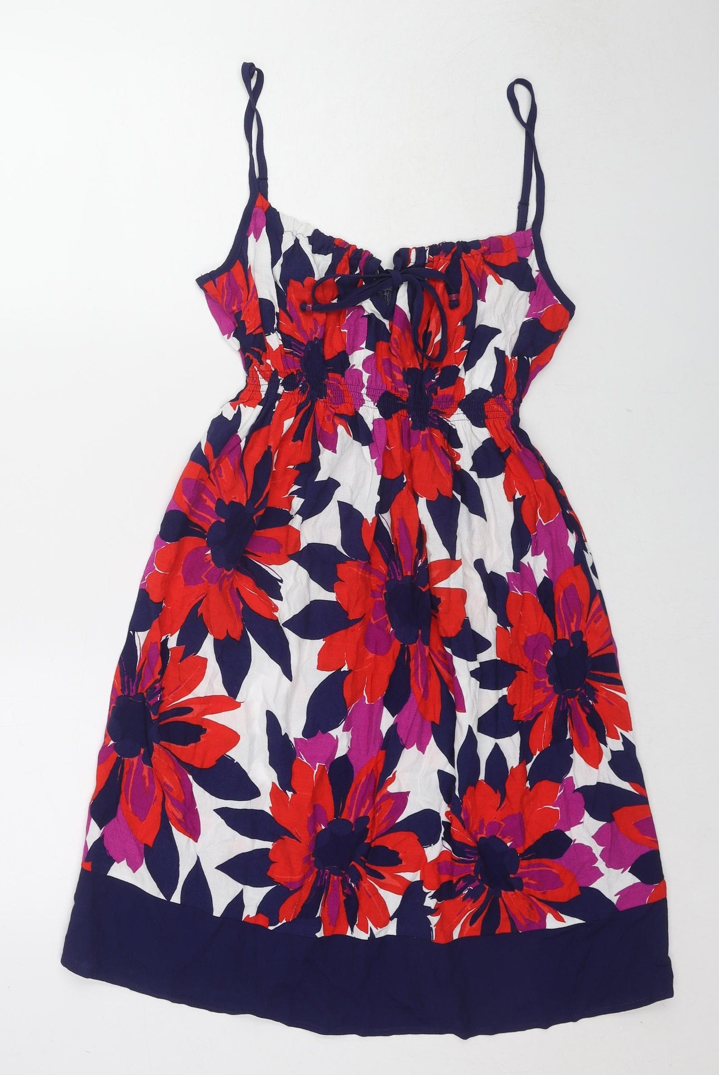 Marks and Spencer Womens Multicoloured Floral Viscose Slip Dress Size 14 Round Neck Pullover