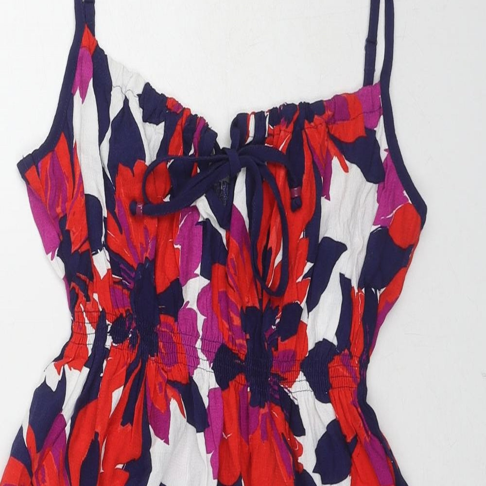 Marks and Spencer Womens Multicoloured Floral Viscose Slip Dress Size 14 Round Neck Pullover