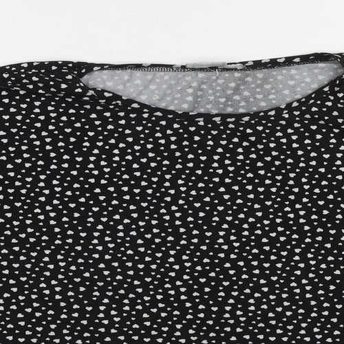 New Look Womens Black Geometric Polyester Basic Blouse Size M Round Neck - Heart Print