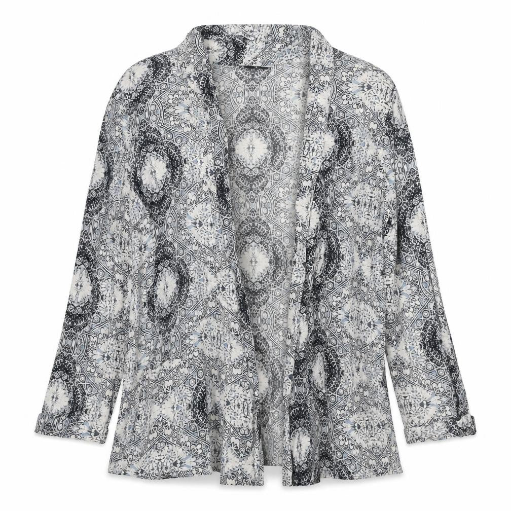 New Look Womens Grey Geometric Viscose Kimono Blouse Size 10 V-Neck