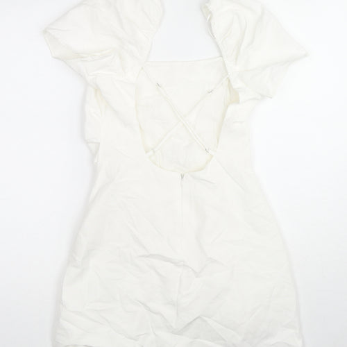 Zara Womens White Cotton Mini Size S Round Neck Zip