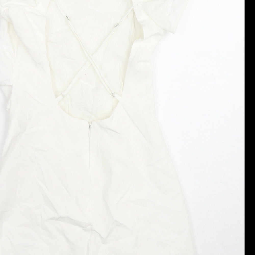 Zara Womens White Cotton Mini Size S Round Neck Zip