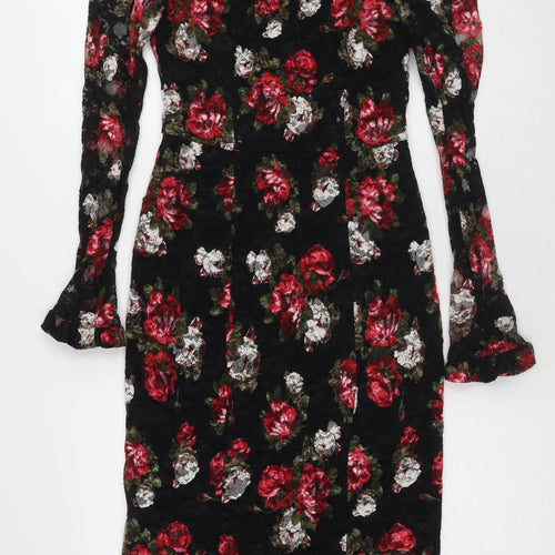 Marks and Spencer Womens Multicoloured Floral Polyester A-Line Size 6 Mock Neck Zip