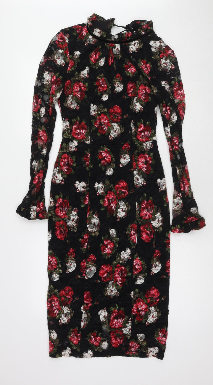 Marks and Spencer Womens Multicoloured Floral Polyester A-Line Size 6 Mock Neck Zip